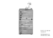 Kommode >KM-0662< 1 Schub, 1 Tür, 1 Boden, Wildeiche massiv natur - 51x89x40cm (BxHxT)