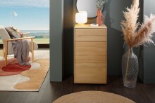 Hochkommode >KM-0662< 1 Tür, 1 Schub, 1 Boden, Kernbuche massiv - 51x89x40cm (BxHxT)