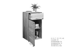 Hochkommode >KM-0663< 1 Tür, 1 Schub, 1 Boden, Kernbuche massiv geölt - 51x91x40cm (BxHxT)
