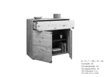 Kommode >KM-0663< 2 Türen, 1 Schub, Wildeiche massiv geölt - 100x91x40cm (BxHxT)