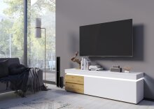Lowboard >LUCI< 1 Tür, 2 Schübe, Alpinweiß / Artisan Eiche Dekor - 180x57x48cm (BxHxT)