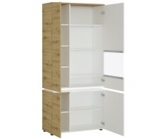 Stauraumvitrine >LUCI< 4 Türen, 7 Böden, Alpinweiß/Artisan Eiche Dekor - 90x199x40cm (BxHxT)