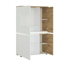 Stauraumvitrine >LUCI< 4 Türen, 4 Böden, Alpinweiß/Artisan Eiche Dekor - 90x146x40cm (BxHxT)