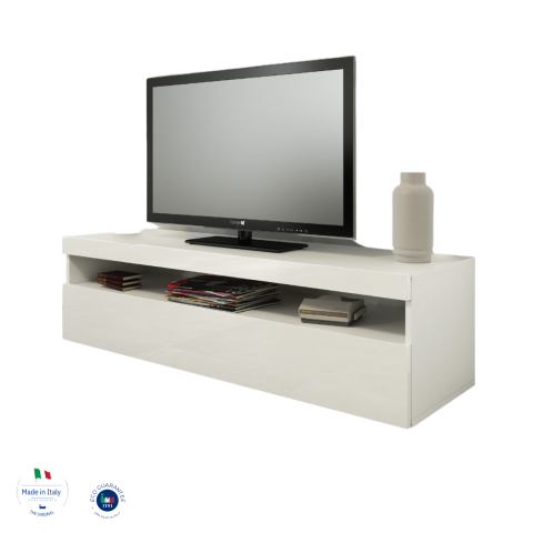 TV-Board >Burrata< in Weiß Hochglanz - 130x36,2x45cm (BxHxT)