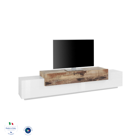 TV-Board >Corona< in Weiß / Pereira Ahorn Dekor - 240x51,5x45cm (BxHxT)