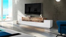 TV-Board >Corona< in Weiß / Pereira Ahorn Dekor - 240x51,5x45cm (BxHxT)