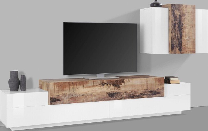 Wohnwand >Corona< (2-teilig) in Weiß/Ahorn - 240x150x45cm (BxHxT)