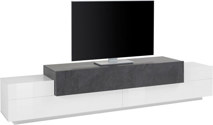 TV-Board >Corona< in Weiß / Schiefer Nachbildung - 240x51,5x45cm (BxHxT)