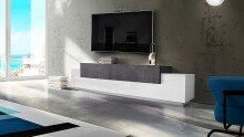TV-Board >Corona< in Weiß / Schiefer Nachbildung - 240x51,5x45cm (BxHxT)
