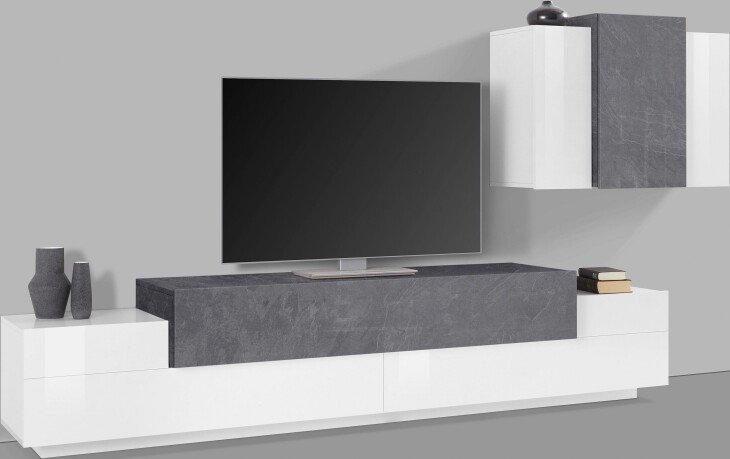 Wohnwand >Corona< (2-teilig) in Weiß/Schiefer - 240x150x45cm (BxHxT)