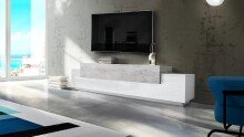 TV-Board >Corona< in Weiß / Beton Nachbildung - 240x51,5x45cm (BxHxT)