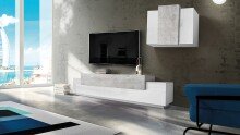 Wohnwand >Corona< (2-teilig) in Weiß/Beton - 240x51,5x45cm (BxHxT)