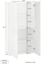 Aktenschrank >Desenzano< in Weiß Hochglanz - 70x140x35cm (BxHxT)