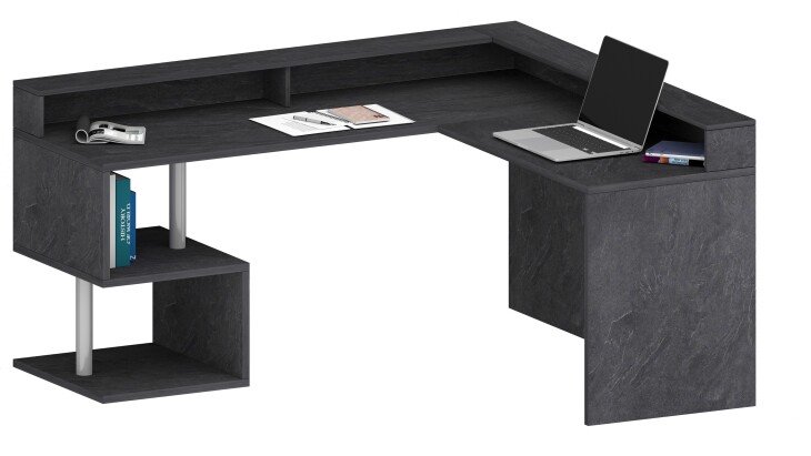Eckschreibtisch >Esse Angolo< in Schiefer Nb. - 160x92,5x60cm (BxHxT)