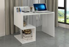 Schreibtisch >Esse Angolo< in Weiß Hochglanz - 100x92,5x50cm (BxHxT)