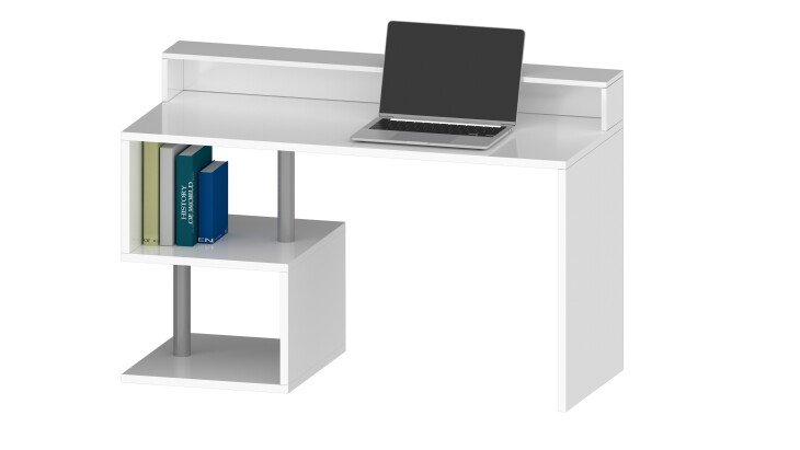 Schreibtisch >Esse Angolo< in Weiß Hochglanz - 140x92,5x50cm (BxHxT)
