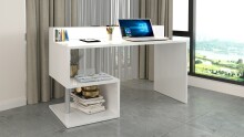 Schreibtisch >Esse Angolo< in Weiß Hochglanz - 140x92,5x50cm (BxHxT)
