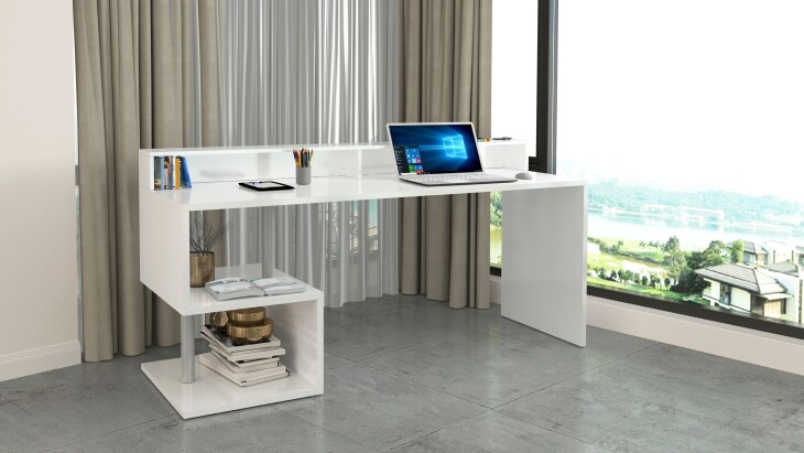 Schreibtisch >Esse Angolo< in Weiß Hochglanz - 180x92,5x60cm (BxHxT)