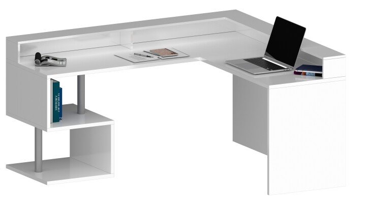 Eckschreibtisch >Esse Angolo< in Weiß Hochglanz - 180x92,5x160 (BxHxT)