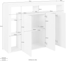 Highboard >Caserta< in Weiß Hochglanz - 150x100x40cm (BxHxT)