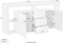 Sideboard >Caserta< in Weiß Hochglanz - 180x80x40cm (BxHxT)