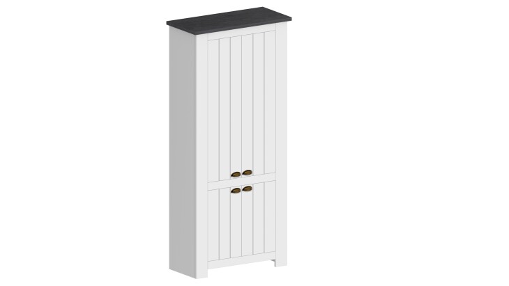 Schuhschrank >Faenza< in Weiß matt / Schiefer  - 84x200x41,8cm (BxHxT)