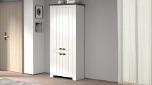 Schuhschrank >Faenza< in Weiß matt / Schiefer  - 84x200x41,8cm (BxHxT)