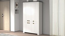 Schuhschrank >Faenza< in Weiß matt / Schiefer  - 114x200x41,8cm (BxHxT)