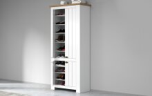 Schuhschrank >Faenza< in Weiß / Wotan Eiche  - 84x200x41,8cm (BxHxT)