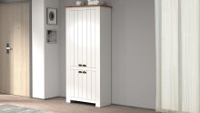 Schuhschrank >Faenza< in Weiß / Wotan Eiche  - 84x200x41,8cm (BxHxT)