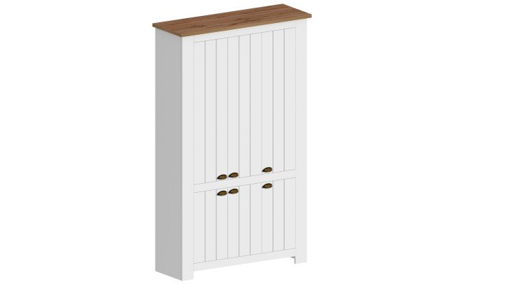 Schuhschrank >Faenza< in Weiß / Wotan Eiche  - 114x200x41,8cm (BxHxT)