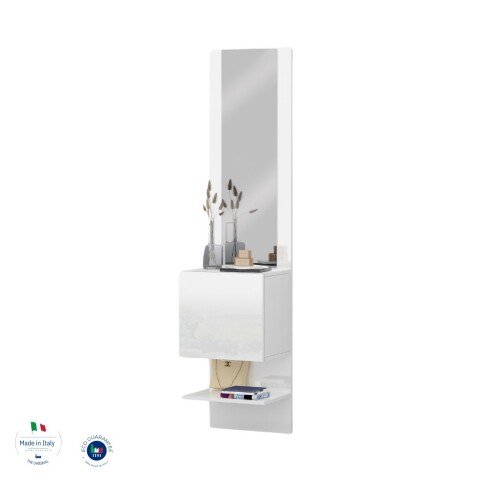 Wandgarderobe >Anzio< in Weiß Hochglanz - 45x191x35cm (BxHxT)