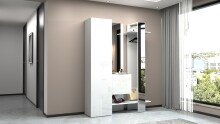 Kompaktgarderobe >Anzio< in Weiß Hochglanz - 140x191x35cm (BxHxT)