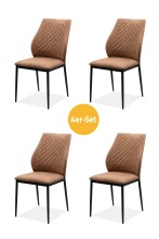 Esszimmerstuhl >Lillie< (4er-Set) in Microfaser Vintage cognac / schwarz