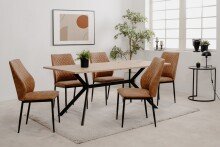 Esszimmerstuhl >Lillie< (4er-Set) in Microfaser Vintage cognac / schwarz