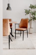 Esszimmerstuhl >Lillie< (4er-Set) in Microfaser Vintage cognac / schwarz