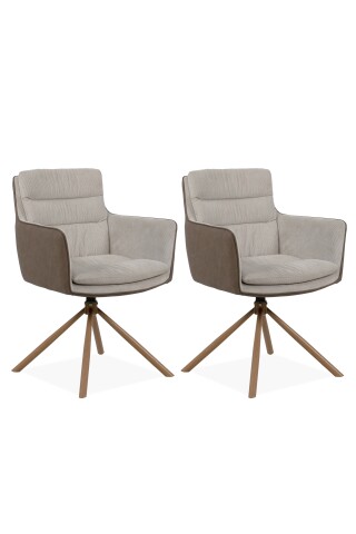 Drehstuhl >Logan< (2er-Set) in Cord beige + Lederoptik braun / Holzoptik