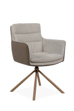 Drehstuhl >Logan< (2er-Set) in Cord beige + Lederoptik braun / Holzoptik