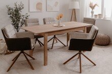 Drehstuhl >Logan< (2er-Set) in Cord beige + Lederoptik braun / Holzoptik