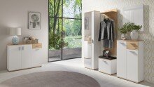 Sitzbank >JAKOB< in Weiß/Eiche-Optik 48,5 H 49 x 30 cm (BxHxT)