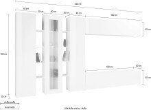 Wohnwand >Benevent< (7-teilig) in Weiß Hochglanz - 380x180x30 (BxHxT)