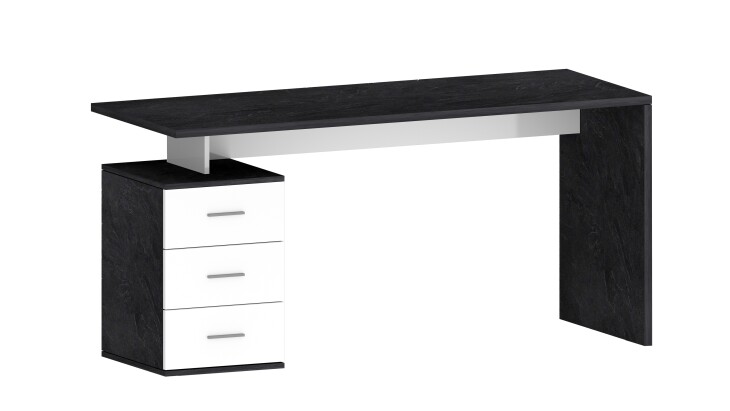 Schreibtisch >Novara< in Weiß Hochglanz / Schiefer - 160x75x60 (BxHxT)