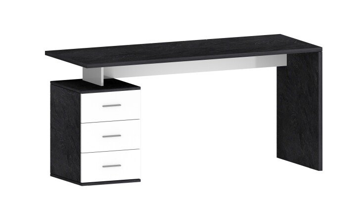 Schreibtisch >Novara< in Weiß Hochglanz / Schiefer - 160x75x60 (BxHxT)