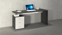 Schreibtisch >Novara< in Weiß Hochglanz / Schiefer - 160x75x60 (BxHxT)