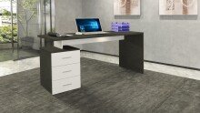 Schreibtisch >Novara< in Weiß Hochglanz / Schiefer - 160x75x60 (BxHxT)