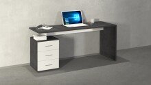 Schreibtisch >Novara< in Weiß Hochglanz / Schiefer - 160x75x60 (BxHxT)