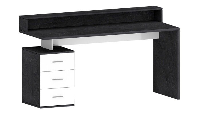 Schreibtisch >Novara< in Weiß Hochglanz / Schiefer - 160x90x60 (BxHxT)