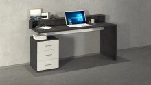 Schreibtisch >Novara< in Weiß Hochglanz / Schiefer - 160x90x60 (BxHxT)