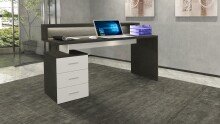 Schreibtisch >Novara< in Weiß Hochglanz / Schiefer - 160x90x60 (BxHxT)
