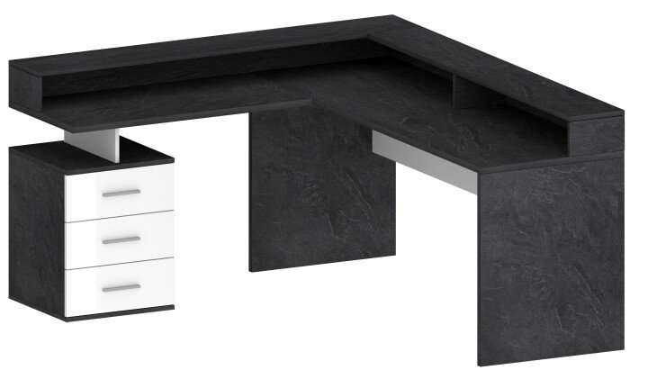 Eckschreibtisch >Novara< in Schiefer / Weiß Hg. - 180x90x160cm (BxHxT)